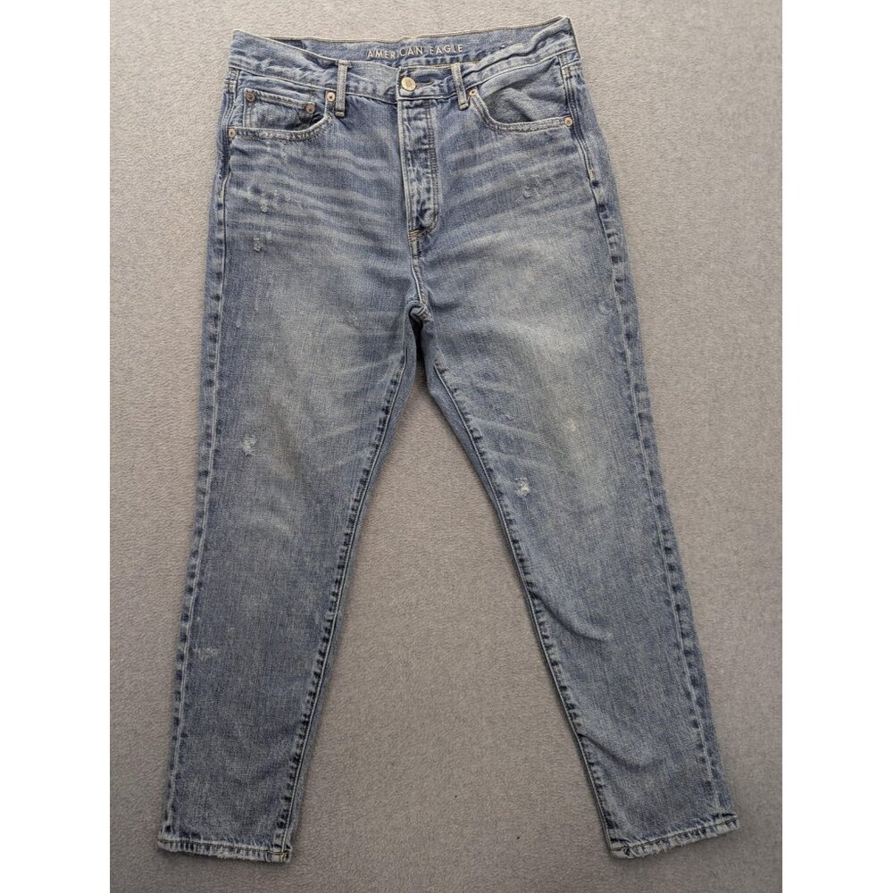 American Eagle Jeans Womens 8 Short Hi Rise Girlfriend Button Fly Distressed